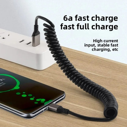 Cavo USB C a USB C 6A Retrattile a Molla per Ricarica Rapida da 25cm a 1M, Cavo Dati per Auto Compatibile con iPhone 16, Samsung, Xiaomi, Huawei