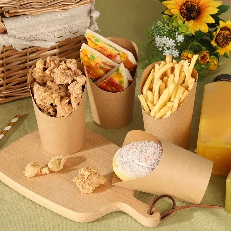 Tazze Per Patatine Fritte In Carta Kraft Naturale 50 100 Pezzi Per Snack Catering