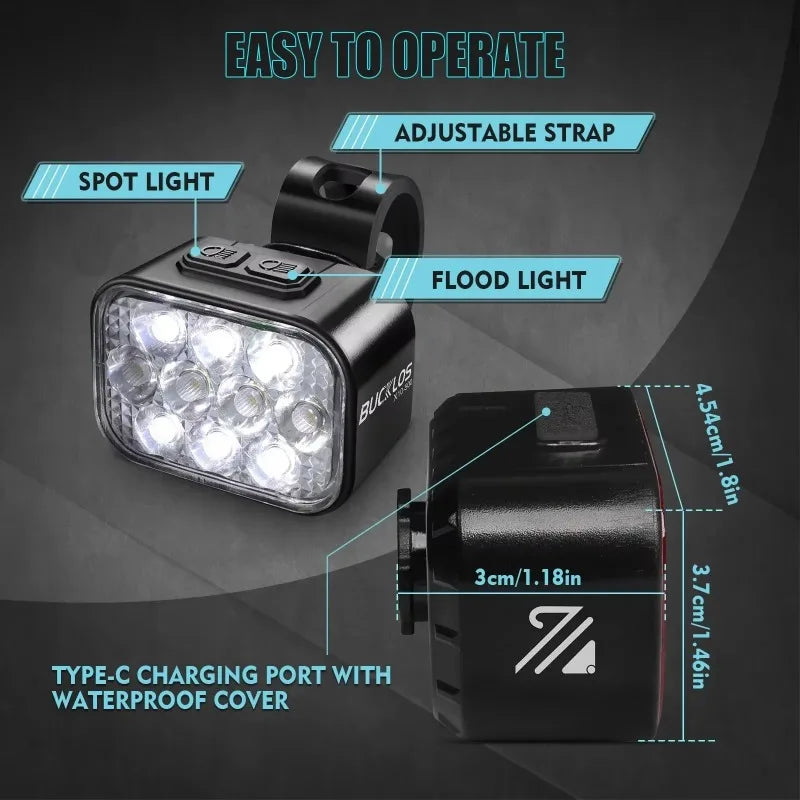 Luci Frontali e Posteriore per Bicicletta Ricaricabili USB Impermeabili LED COB MTB e Bici da Strada