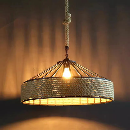 Lampada a Sospensione in Corda di Canapa, Ferro Industriale Retrò, Stile Classico per Sala da Pranzo