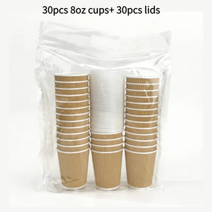 30 Tazze Da Caffè Monouso Da 8 Oz A Doppia Parete In Cartone Ondulato Con Coperchio