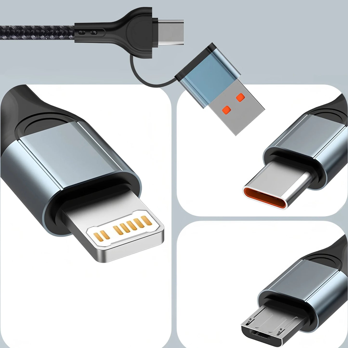 Cavo di ricarica universale 3 in 1 USB Type C per la trasmissione rapida dei dati per iPhone Samsung Xiaomi Huawei