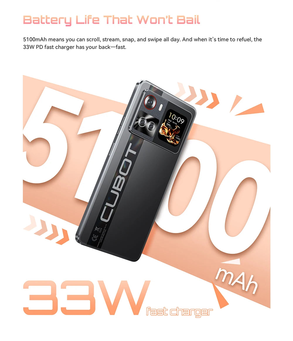 Cellulari Smartphone 5G Cubot X100, Android 15, Dimensity 7025, 6nm, 2.5GHz, schermo da 6.88 pollici 120Hz, 16GB RAM (8GB+8GB estesi), 256GB ROM, fotocamera da 64MP, batteria da 5100mAh, telefoni 5G, NFC telefono, GPS