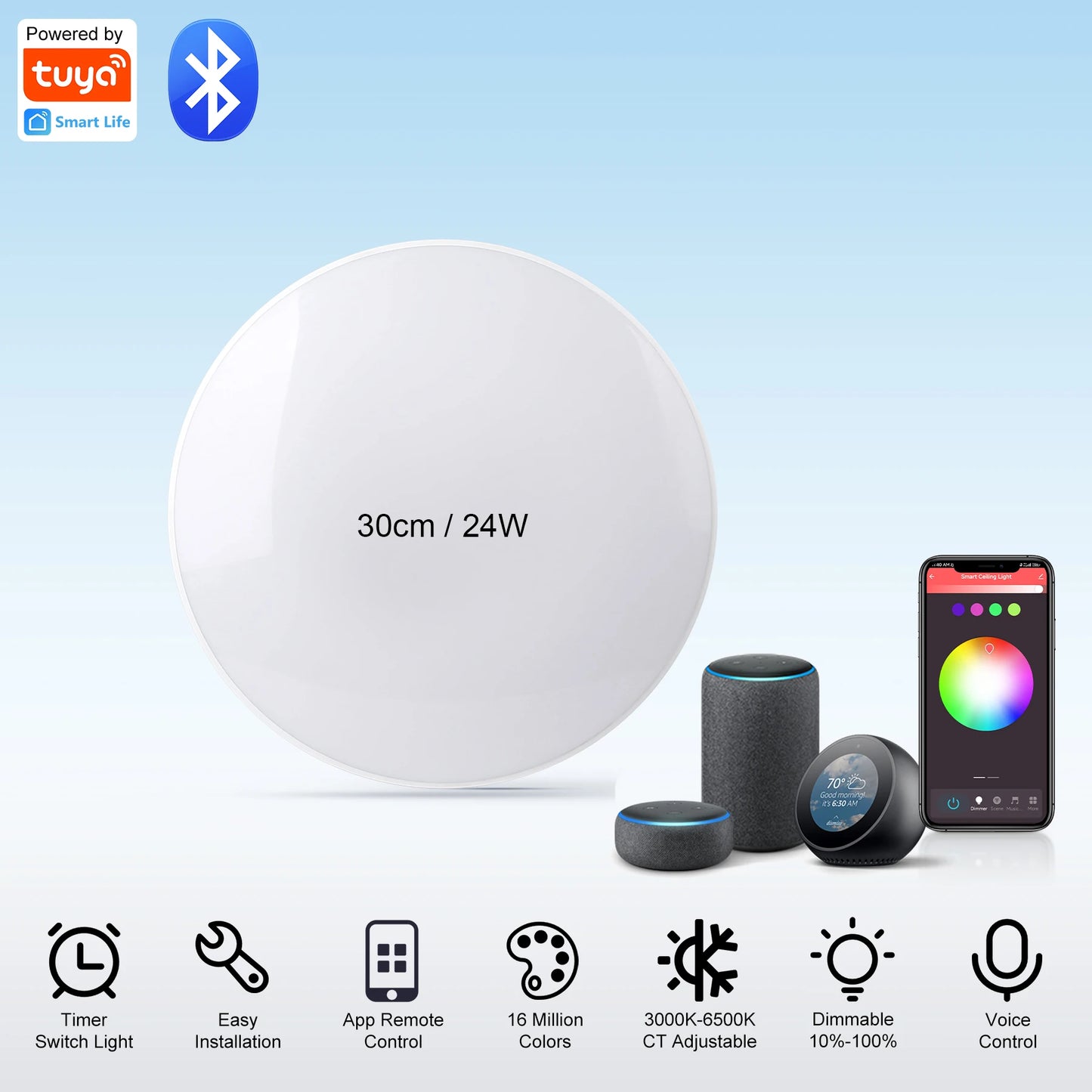 Plafoniera Led Dimmerabile con Controllo Remoto Rgb Bluetooth Tuya per Interni Alexa