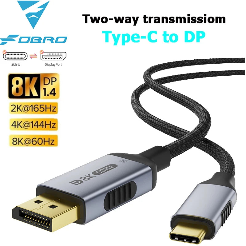 Cavo USB C a DisplayPort 2.1 8K60Hz 4K144Hz Thunderbolt 4 e 3 Tipo C a DP per MacBook Proiettore