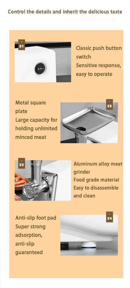 Tritacarne Elettrico 800W Professionale E Robot Da Cucina Multifunzione Processore Alimentare Per Tritare E Preparare Cibi