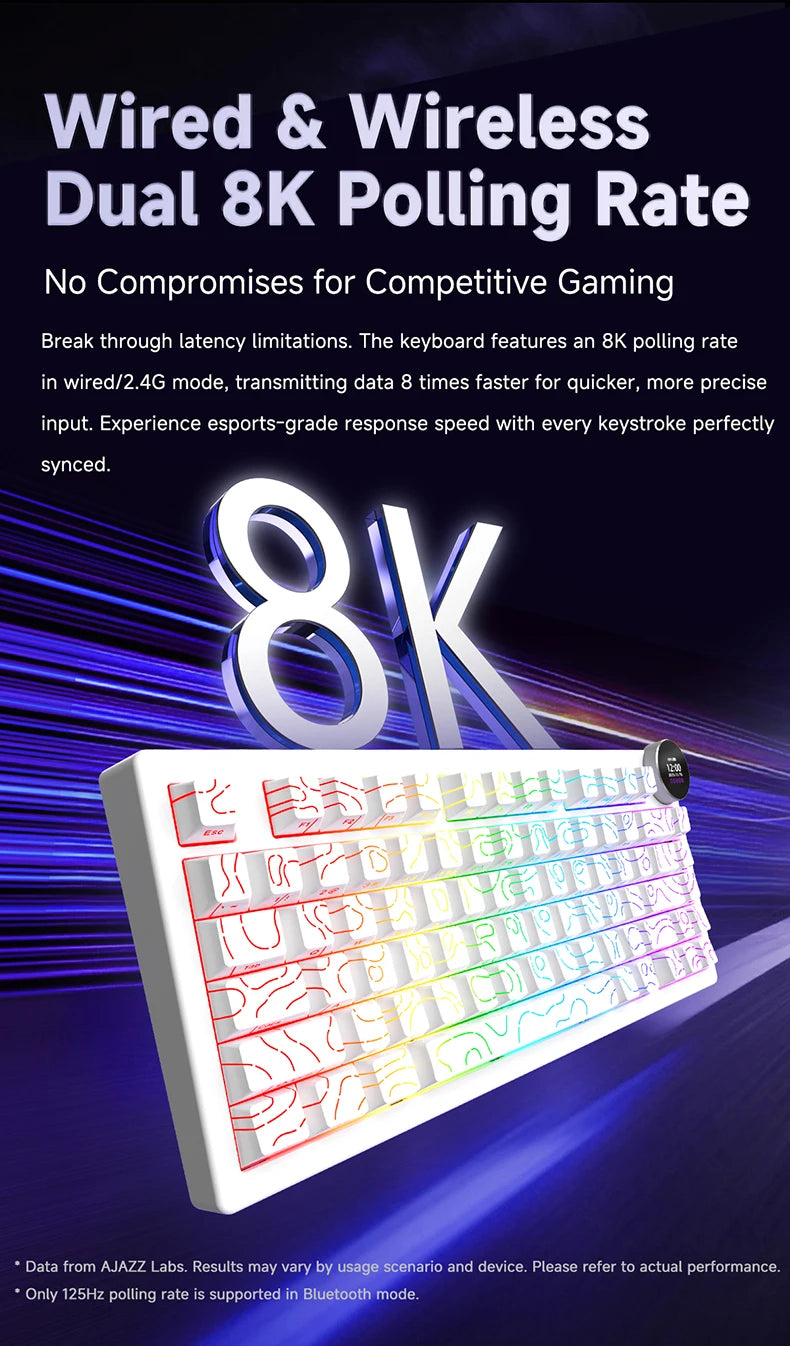 Ajazz AK820V2 Pro Tastiera Da Gaming Wireless Tre Modalità Cablata Bluetooth 2.4G Batteria 10000mAh