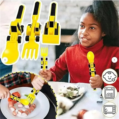 Stoviglie Per Bambini Set Auto Bulldozer Escavatore Pala Piatto Forchetta Cucchiaio BPA Free Ecologiche