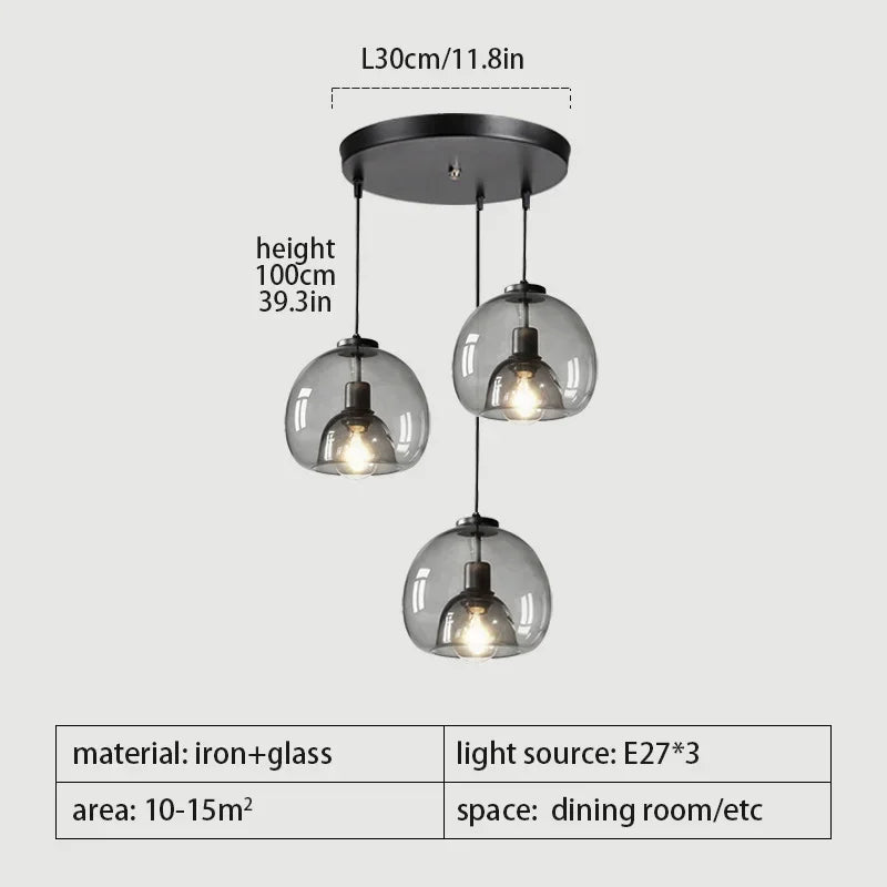 Lampadario A LED In Vetro Sospensione Moderna Grigio Per Soggiorno Pranzo Cucina E Camera Da Letto