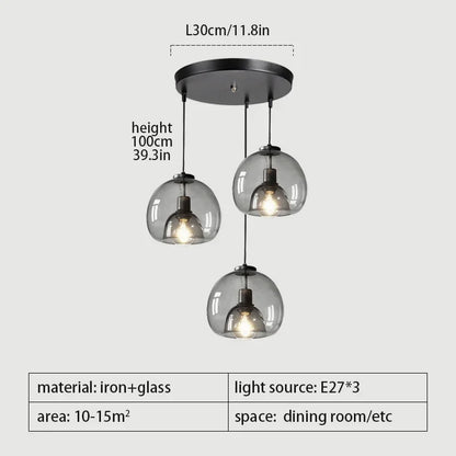 Lampadario A LED In Vetro Sospensione Moderna Grigio Per Soggiorno Pranzo Cucina E Camera Da Letto