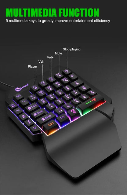 Mini tastiera da gioco con una sola mano da 35 tasti Tastiera retroilluminata cablata ultrasottile USB per laptop PC desktop Smartphone