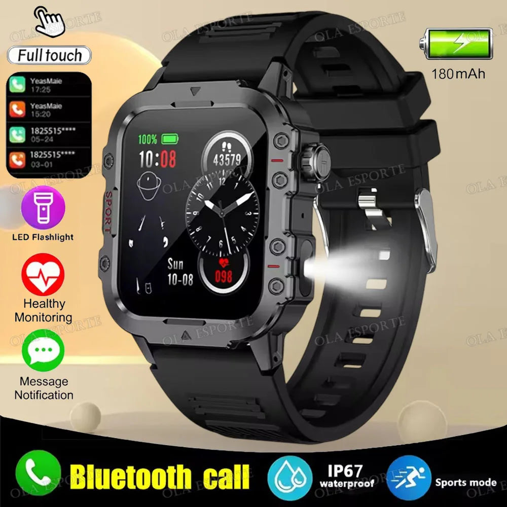 2025 Nuova Torcia Elettrica Militare Astuto Della Vigilanza Degli Uomini IP68 5ATM Sport All'aria Aperta Fitness Tracker Monitor di Salute 1.44 Pollici BT Chiamata Smartwatch