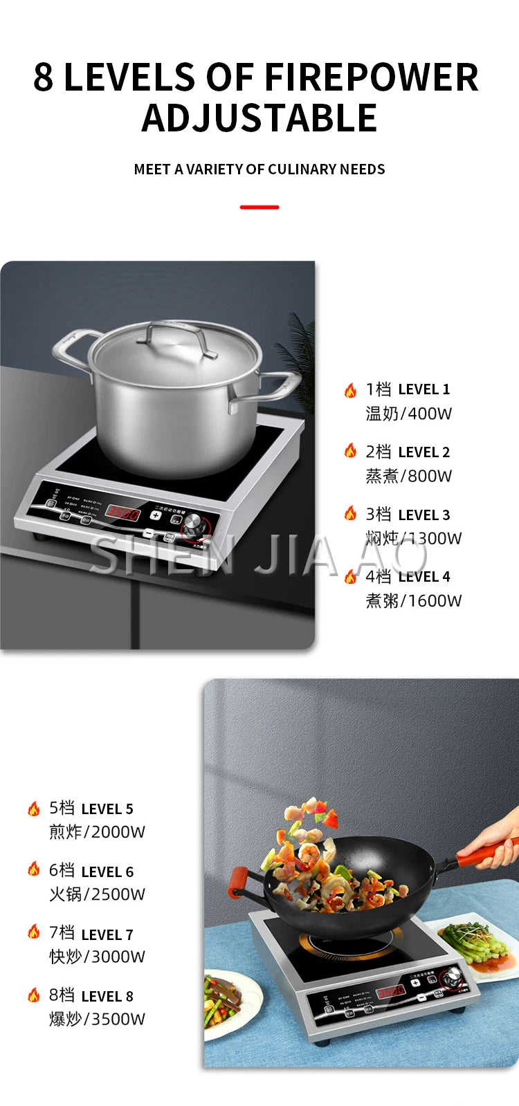 Fornello A Induzione Singolo 3500 W Con Controllo Pulsante E Piano In Cristallo Nero YS3505