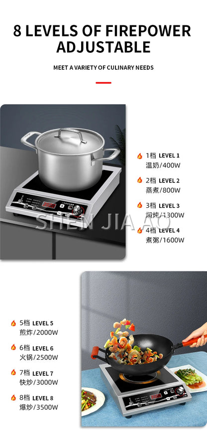 Fornello A Induzione Singolo 3500 W Con Controllo Pulsante E Piano In Cristallo Nero YS3505