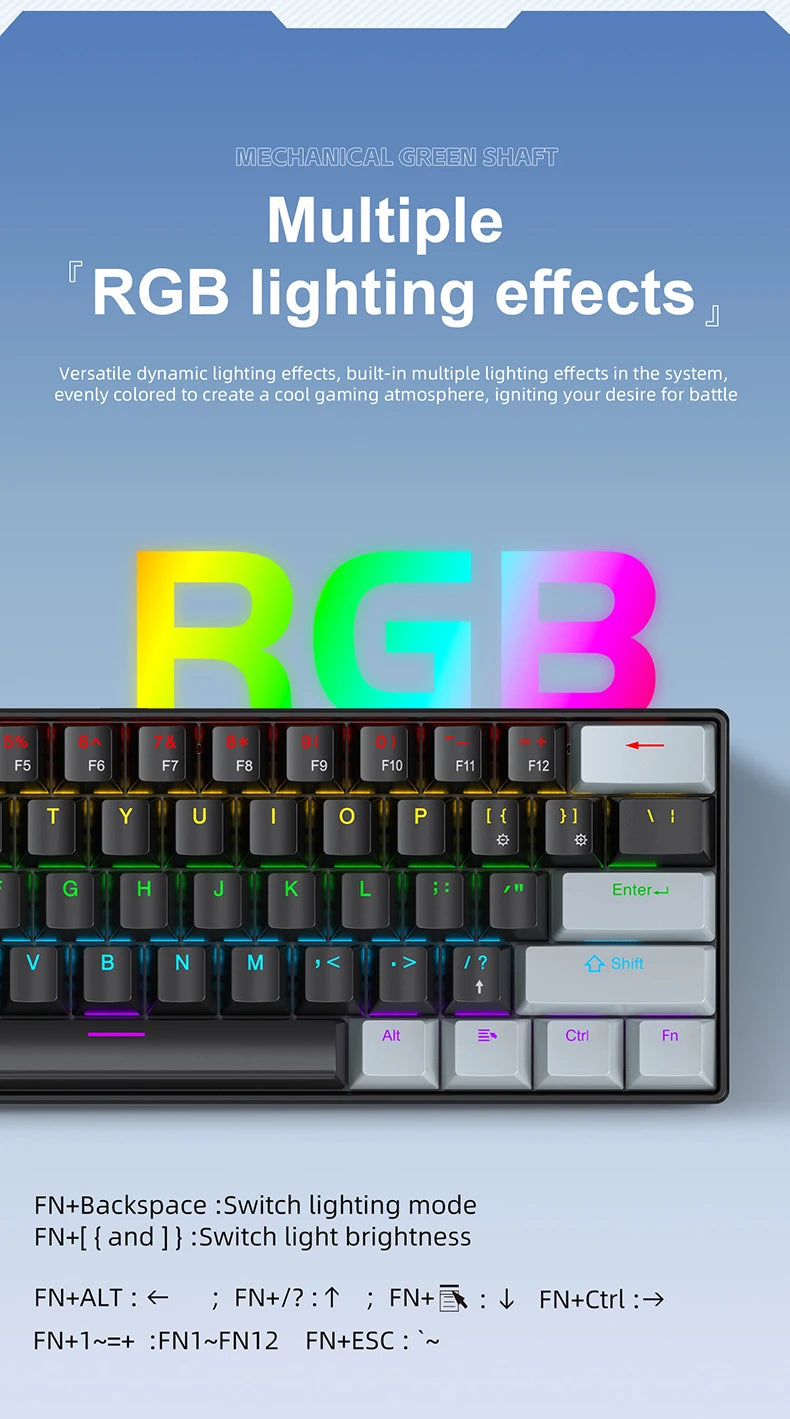 Tastiera Meccanica Portatile A 61 Tasti Cablata Con RGB Phantom Risposta Gaming Design Ergonomico Per Ufficio E Giochi