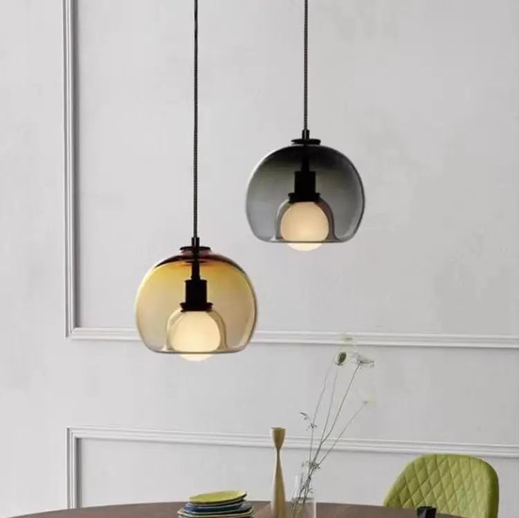 Lampadario A LED In Vetro Sospensione Moderna Grigio Per Soggiorno Pranzo Cucina E Camera Da Letto