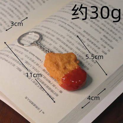 Portachiavi con patatine fritte di pollo fritto, pepite di pollo fritto, cibo simulato, modello giocattolo, portachiavi, borsa per telefono per auto, ciondolo, ornamento regalo