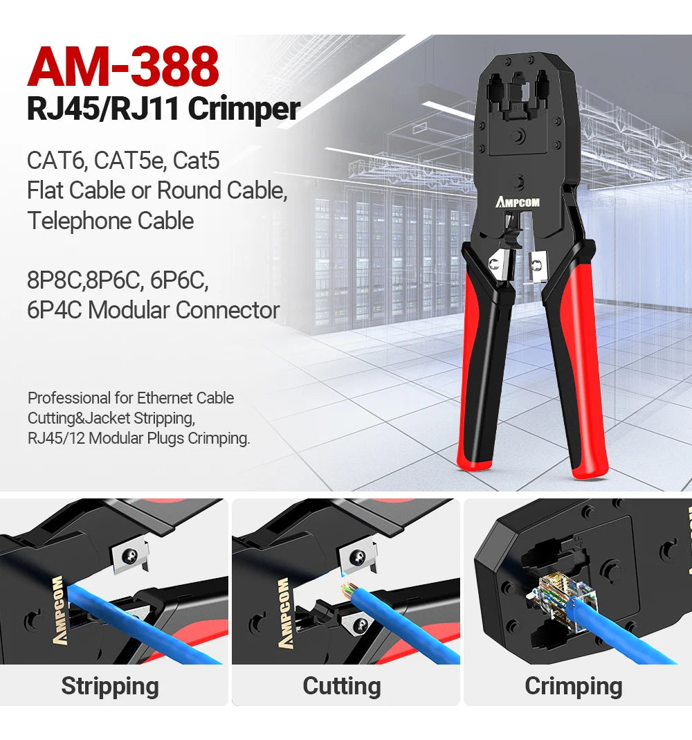 Kit Strumenti Rete 12 In 1 Per Cablaggio Ethernet Crimpatrice RJ45 RJ11 Tester Lan Riparazione Cavi