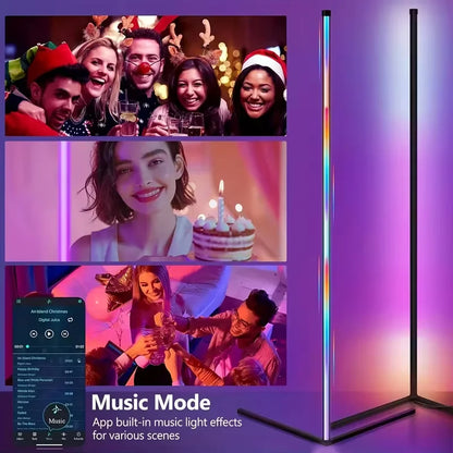 Lampada Da Terra Angolare Rgb Con Controllo Via App Dimmabile E Sincronizzazione Musicale Per Salotti Moderni