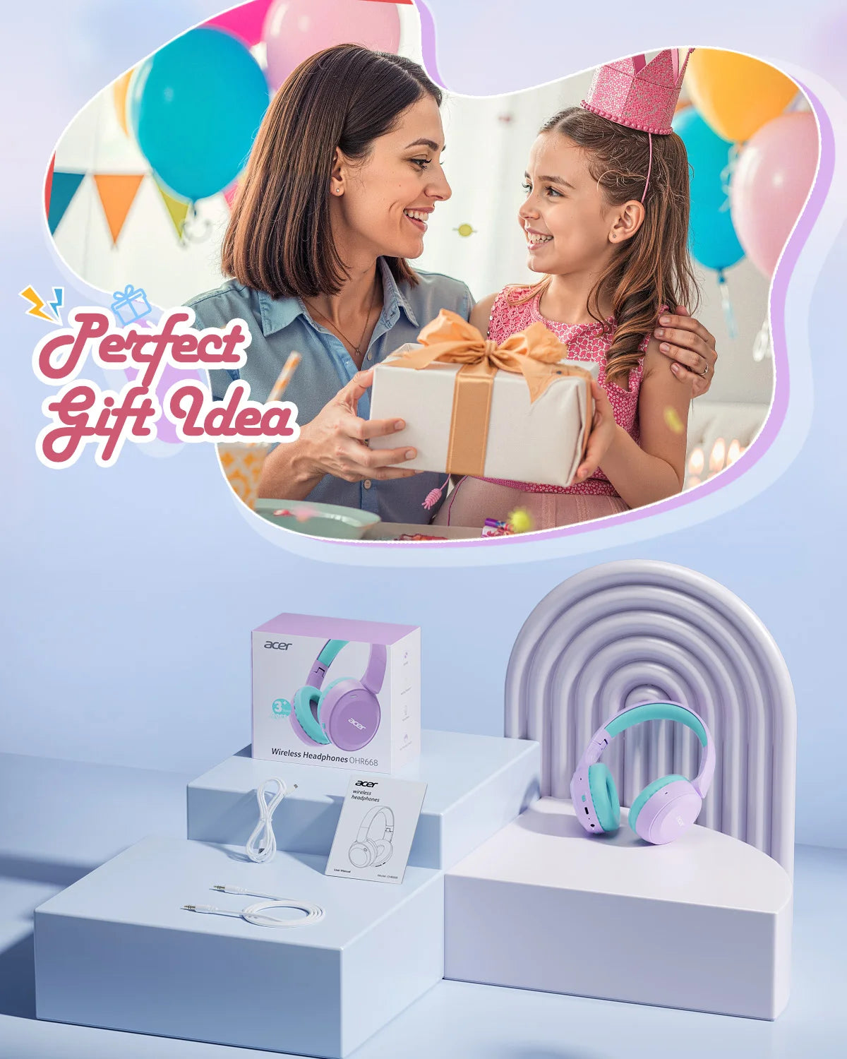 Cuffie Bluetooth 6.0 Per Bambini, Volume Limite 85/94 dB, Leggere, Wireless Over Ear Con Microfono Integrato