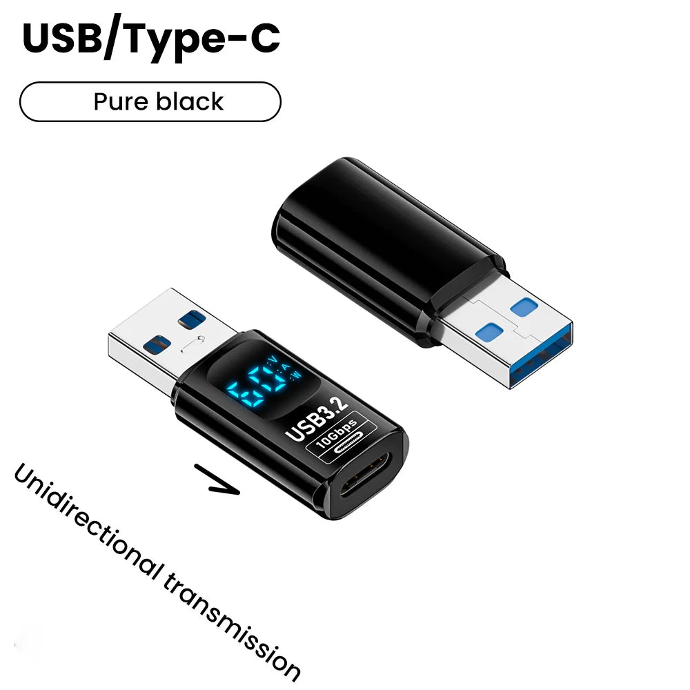 Adattatore USB 3.2 da 10 Gbps con Display Digitale, Convertitore da USB Maschio a USB Femmina, Ricarica Rapida e Trasferimento Dati, Adattatore USB C per PC e Laptop