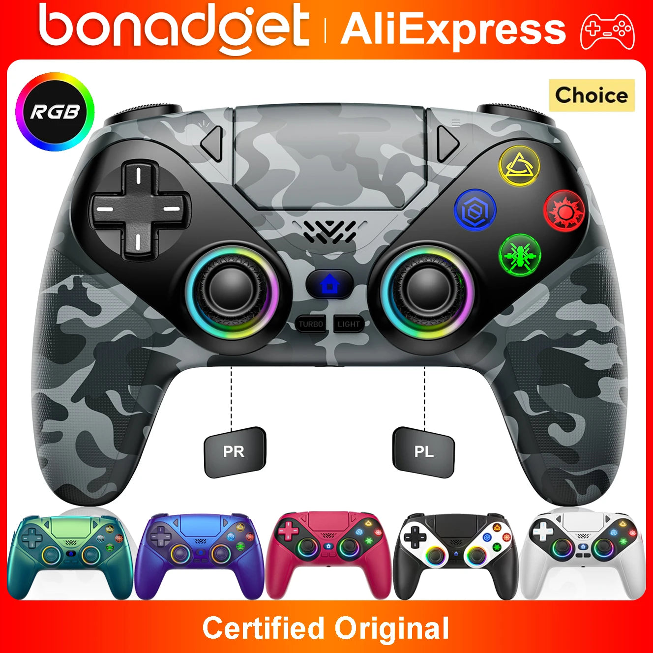 Controller per PS5 Pro/Slim/PC con RGB, Joystick Wireless per Giochi con Funzioni Marco/Turbo, Senza Drift, Effetto Hall, Tasti Posteriori Programmabili