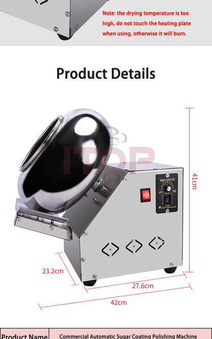 Macchina Di Rivestimento Cioccolato Con Rullo Da 30 Cm Per Caramelle Dolci In Acciaio Inox 535 W 220 V