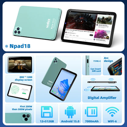 Tablet 10,1 Pollici 4G Con Chiamate RAM 12GB Memoria Interna 512GB Dual SIM Android 14 Batteria 6000mAh