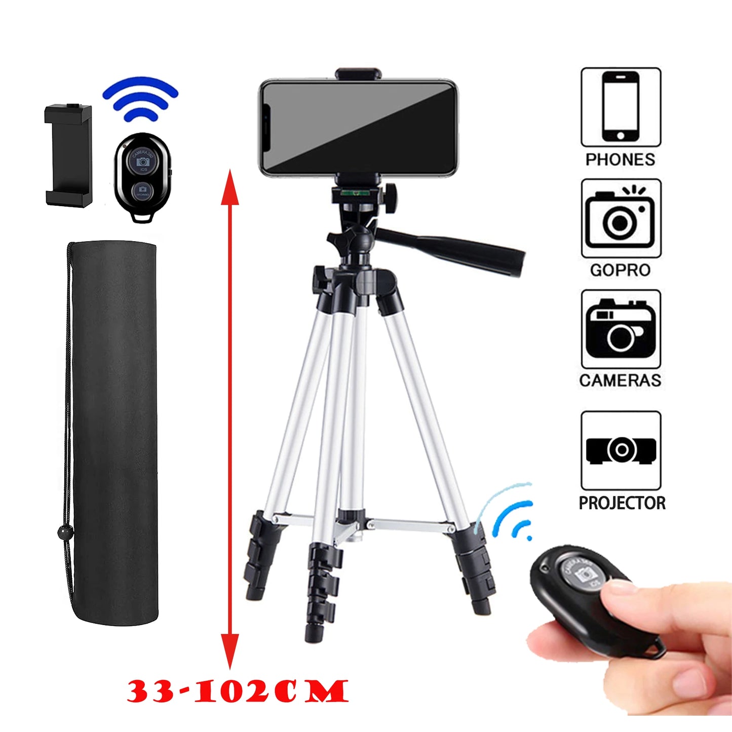 Treppiede Per Smartphone In Alluminio 102 Cm Con Registrazione Video E Supporto Fotografico Universale Bluetooth