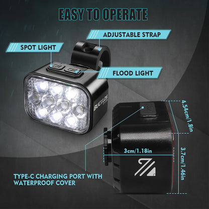 Luci Frontali e Posteriore per Bicicletta Ricaricabili USB Impermeabili LED COB MTB e Bici da Strada