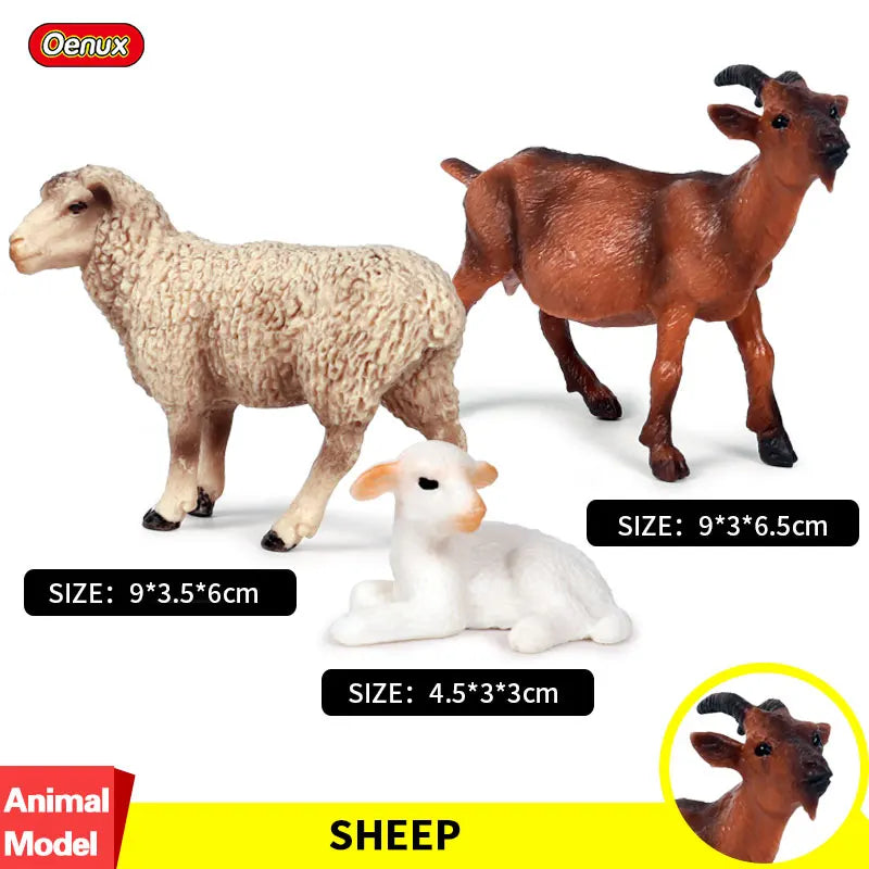 Oenux Farm House Modello Action Figures Agricoltore Moto Mucca Gallina Maiale Animali Set Figurine in miniatura PVC Simpatico giocattolo educativo per bambini