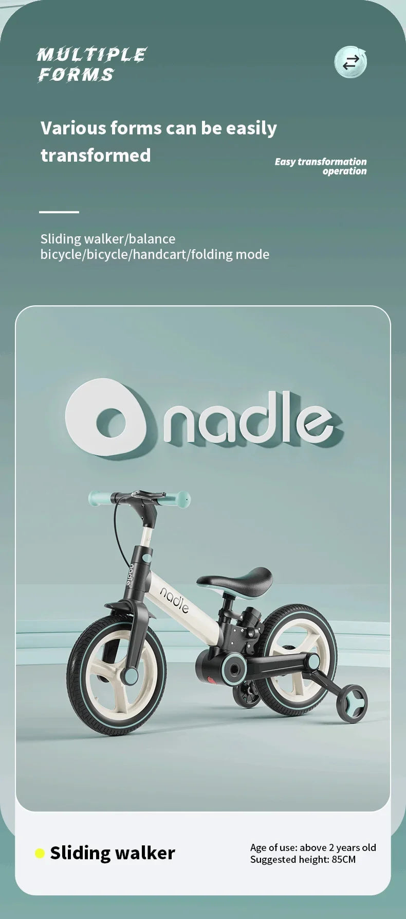 Bicicletta Per Bambini Pieghevole 2 In 1 Con Pedali Età Da 1 A 6 Anni Telaio In Alluminio