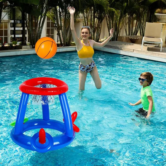 Set Giochi Galleggianti Per Piscina Con Canestro Gonfiabile E Anelli Lancio Per Famiglie E Adulti