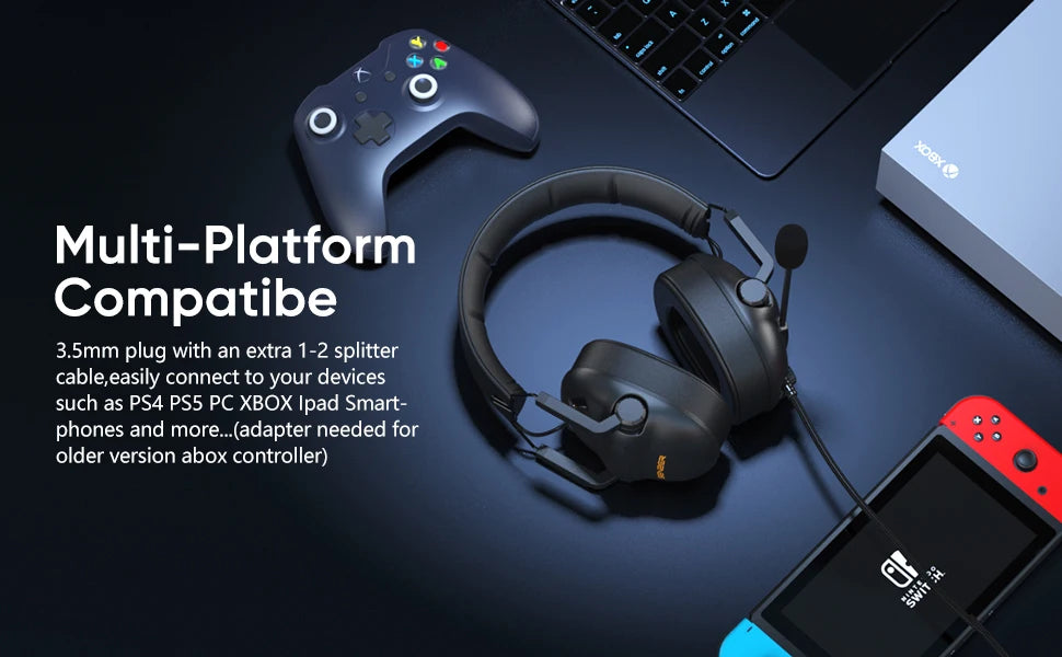 SENZER SG500 Surround Sound Pro Cuffie da gioco con microfono con cancellazione del rumore - Cuffie pieghevoli portatili per PC, PS4, PS5, Xbox