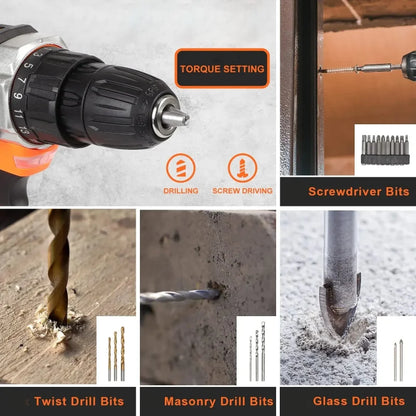 Trapano a Batteria al Litio Multifunzionale per Uso Domestico Kit Attrezzi per Manutenzione del Legno