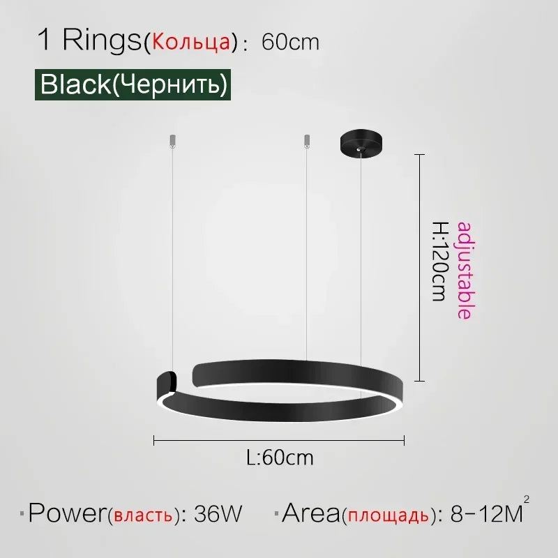 Lampada LED Circolare Sospesa Moderna Oro Rosa Bianco Nero Per Soggiorno E Sala Da Pranzo