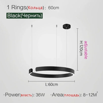 Lampada LED Circolare Sospesa Moderna Oro Rosa Bianco Nero Per Soggiorno E Sala Da Pranzo