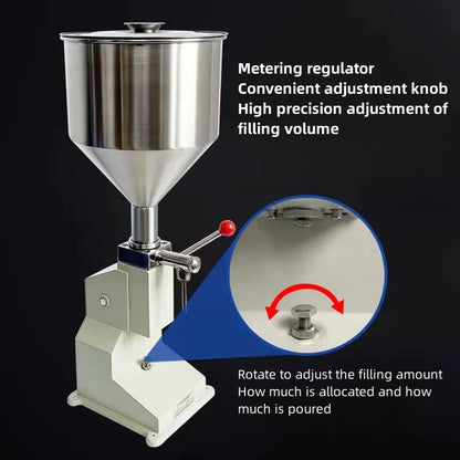 Riempitrice Manuale Per Bottiglie Liquide Modello A03 Con Ugelli Da 4 Mm E 8 Mm Velocità 5-30 Bottiglie Al Minuto