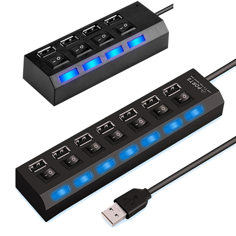 Espansore Usb Hub 2.0 Ad Alta Velocità Con 4 Porte E Interruttore Led Per Pc Portatile