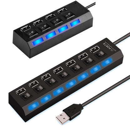 Espansore Usb Hub 2.0 Ad Alta Velocità Con 4 Porte E Interruttore Led Per Pc Portatile