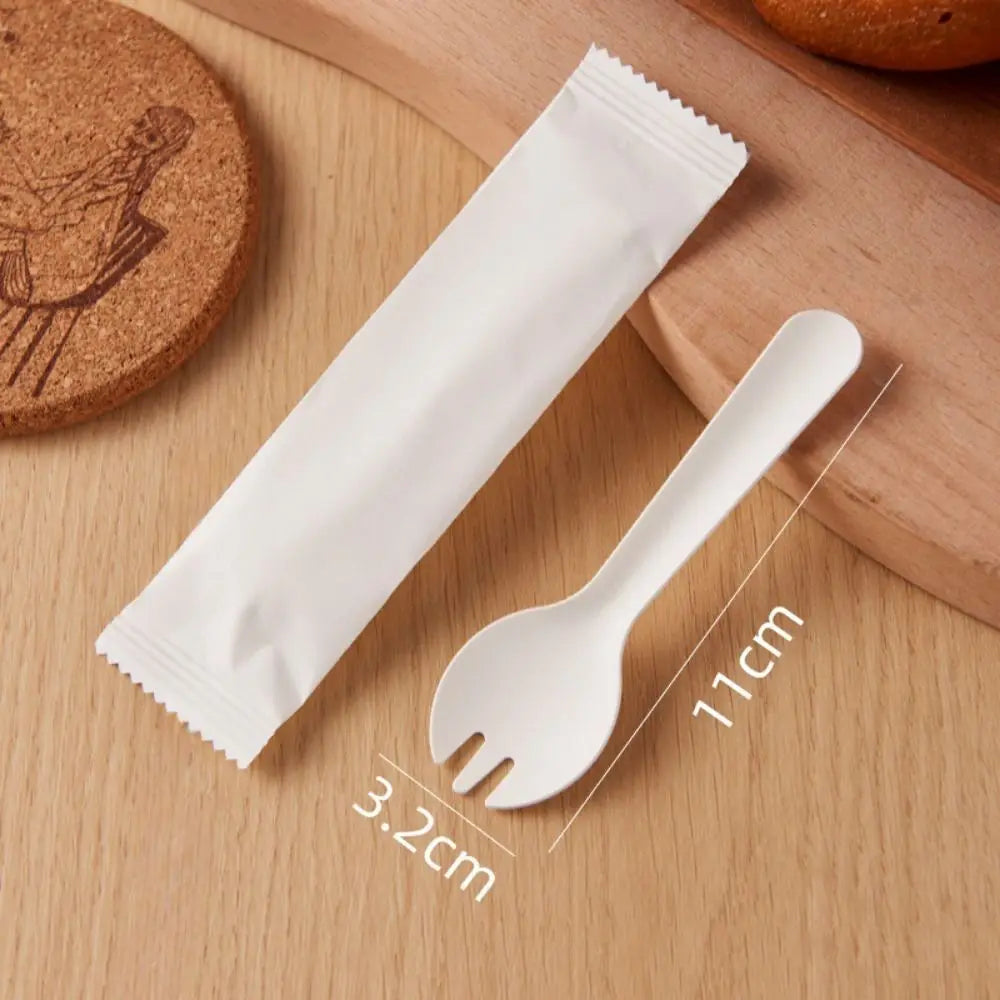 100 pezzi di imballaggio individuale cucchiaio forchetta cucchiaio usa e getta cucchiaio da gelato bianco ecologico cucchiaio per torta da dessert addensato degradabile