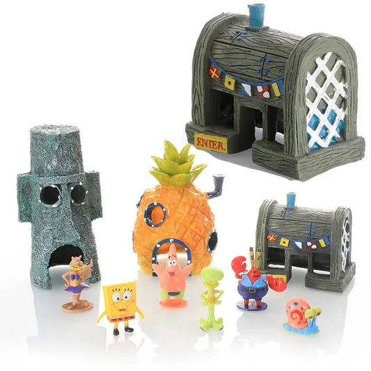 Set di Action Figure di Spongebob, Mini Bambole Cartoon, Decorazioni per Acquario, Accessori per Paesaggistica, Regali di Compleanno
