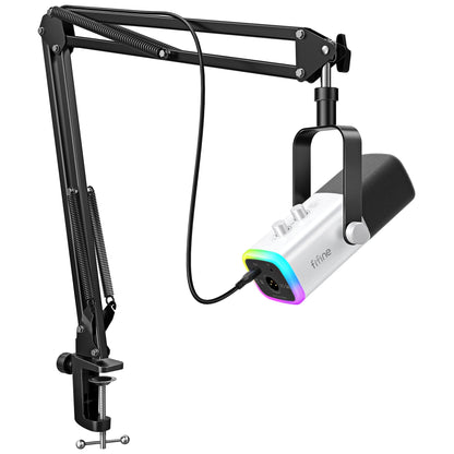 Kit Microfono Da Gioco Fifine Usb Xlr Con Cuffie Braccio Boom Rgb Dinamico Per Pc Ps5 Ps4 Am8tw White