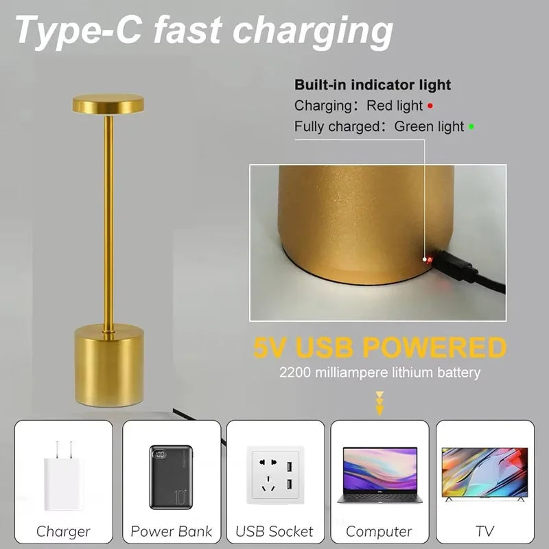 Lampada Da Tavolo Touch Led Ricaricabile Per Comodino E Scrivania Luce Notturna Ambientale Design Moderno