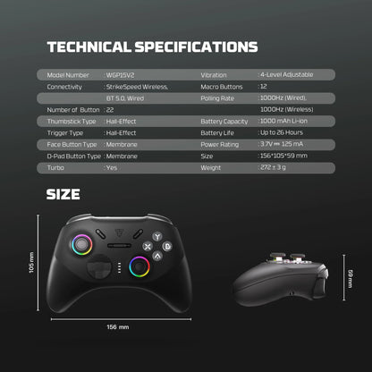 FANTECH WGP15V2 EOS PRO II Controller di gioco wireless Frequenza di polling 1000 Hz Gamepad con effetto Hall e trigger K-Silver per PC NS
