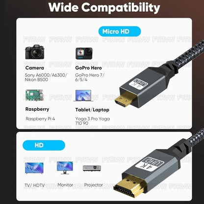 Cavo 4K Micro HDMI compatibile con HDMI per GoPro Hero Raspberry Pi 4 Sony A6000 Nikon Yoga 3 Fotocamera Micro HD a HDTV