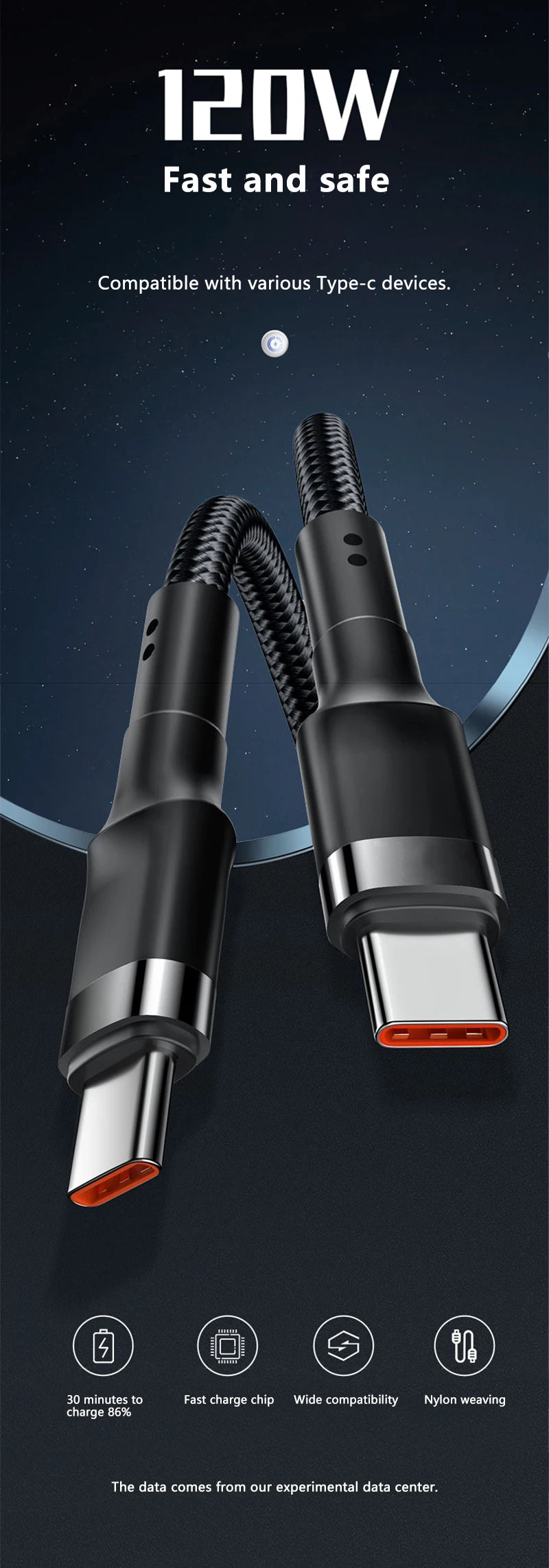 Cavo USB C a USB Type C Da 120W Per Ricarica Rapida PD Compatibile Con Smartphone Qualità Premium