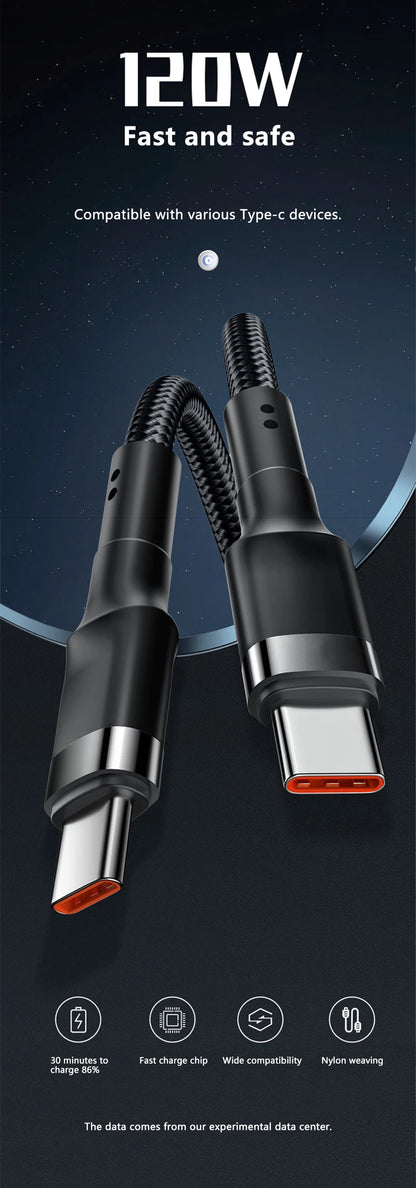 Cavo USB C a USB Type C Da 120W Per Ricarica Rapida PD Compatibile Con Smartphone Qualità Premium
