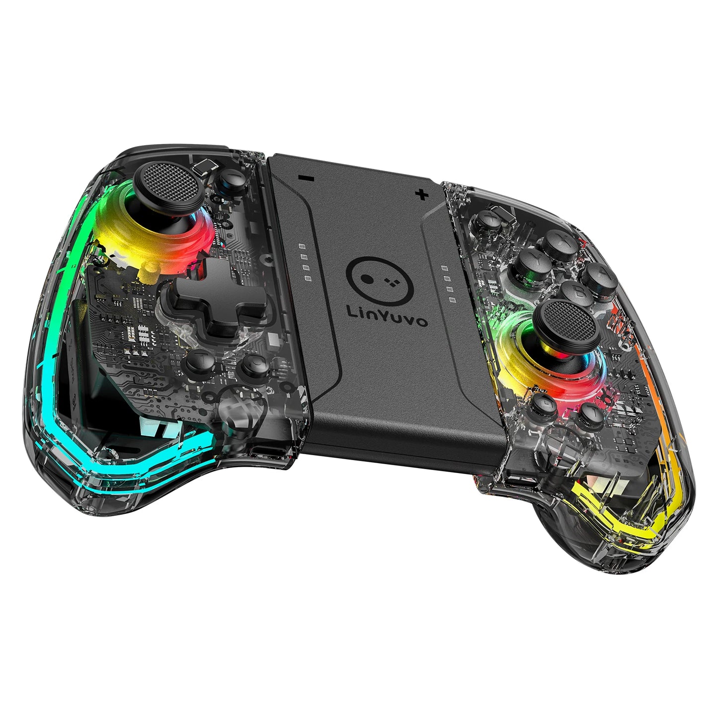 LinYuvo KS40 Gamepad wireless trasparente per Switch/OLED con LED a 8 colori, funzione Turbo. Joystick controller per Switch Lite