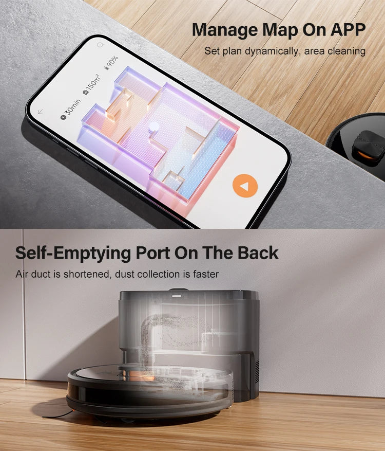 Purerobo LDS Robot Aspirapolvere X7-D Alta Potenza di Aspirazione WiFi 2.4G Svuotamento Automatico Collettore di Polveri Tuya Smart Home App Compatibile